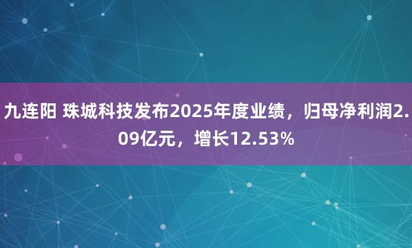 九连阳 珠城科技发布2025年度业绩，归母净利润2.09亿元，增长12.53%